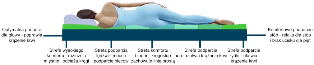 Schemat 7 stref komfortu materaca piankowego